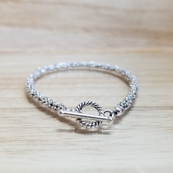 Ladies Silver Beaded Toggle Bracelet - Picture 4 of 11